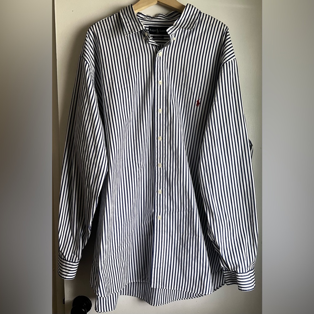 EUC Men’s Ralph Lauren Pinstriped Button Down, 3XLT, Blue/White